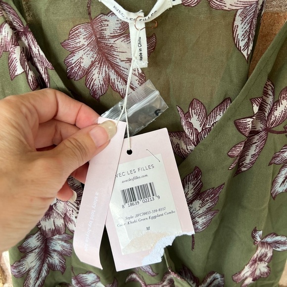 NWT Avec Les Filles Womens Chiffon Open Back Floral Midi Ruffle Dress Boho - Picture 3 of 11